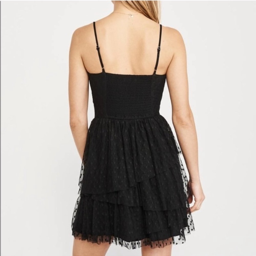 Abercrombie & Fitch Swiss polka dot spaghetti strap lace Black Dress large - Picture 2 of 6
